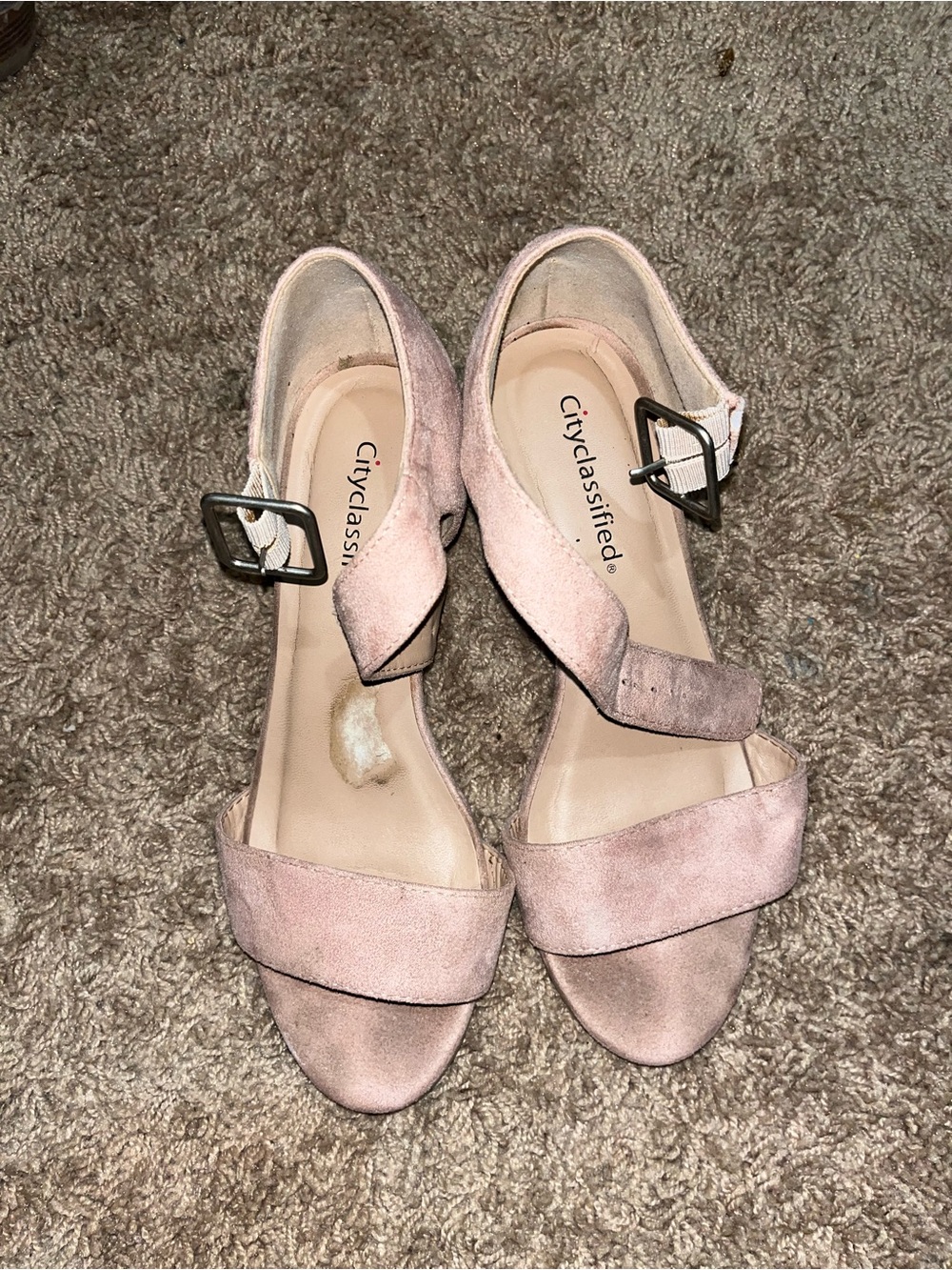 Cityclassified Blush Suede Ankle Strap Block Heels